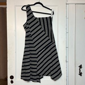 Mauve by Anthropologie one shoulder square neck dress with stripes